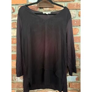 Michael Michael Kors Womens black Mixed Media High Low V-Neck Blouse Large L